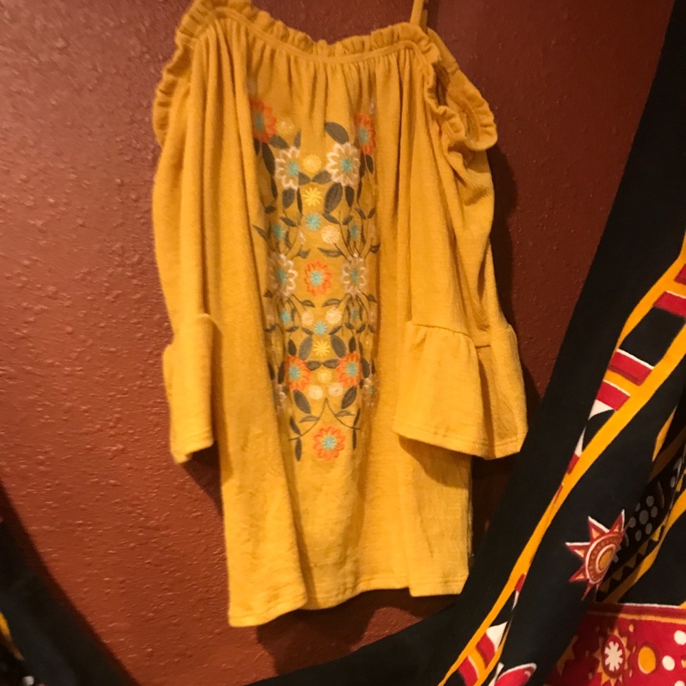 Yellow open shoulder shirt